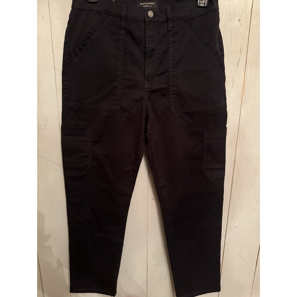 Banana‎ Republic Women's Cargo Taper Pants Zip Solid Cotton Black Sz-16Tall New